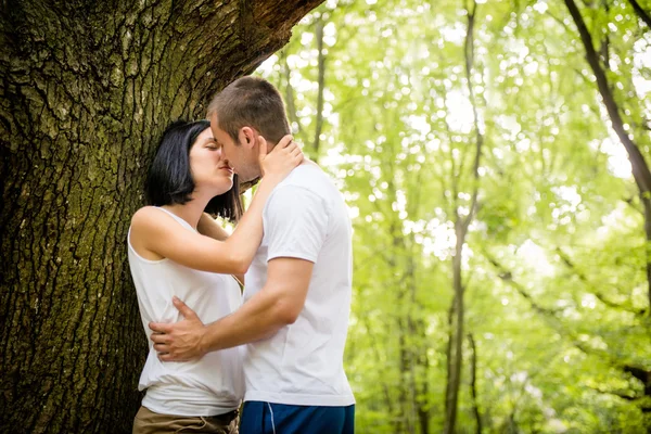 Miłość - pocałunek w lesie — Zdjęcie stockowe
