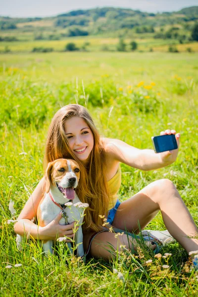 Dog and woman - happy life — Stock Photo, Image