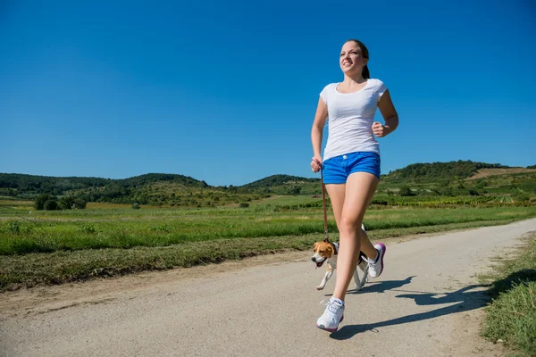 Joggen met dier vriend — Stockfoto