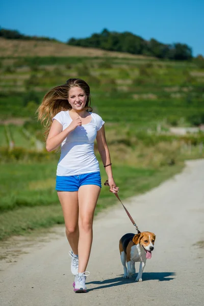 Jogging avec un ami animal — Photo