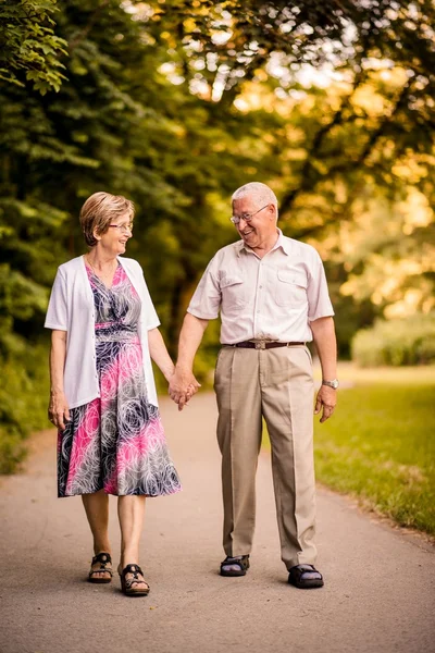Senior par promenader i parken — Stockfoto