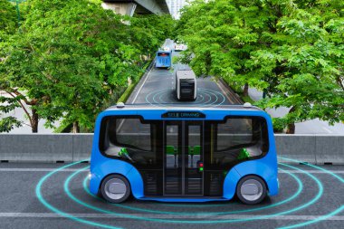 Yeşil yolda otonom elektrikli servis otobüsü, akıllı araç konsepti