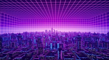 Metaverse şehir konsepti. 3d hazırlayıcı