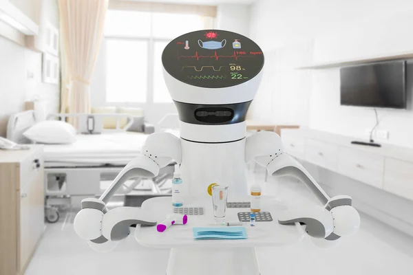 Healthcare Robot Delivered Necessary Medical Equipment Covid Patients Rendering — Stock Photo, Image