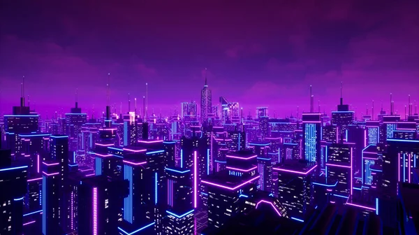 Metaverse şehir ve siber punk konsepti, 3D canlandırma
