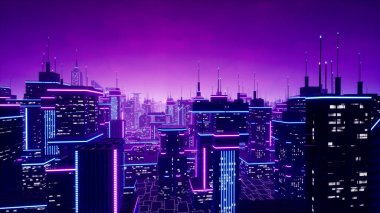 Metaverse şehri ve siber punk konsepti. 3d hazırlayıcı