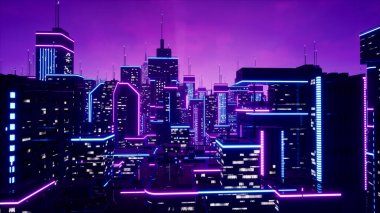 Metaverse şehri ve siber punk konsepti. 3d hazırlayıcı