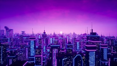 Metaverse şehri ve siber punk konsepti. 3d hazırlayıcı