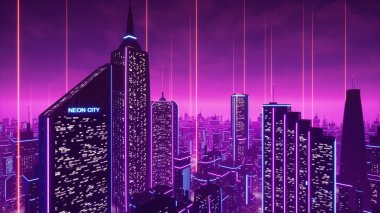 Metaverse şehri ve siber punk konsepti. 3d hazırlayıcı