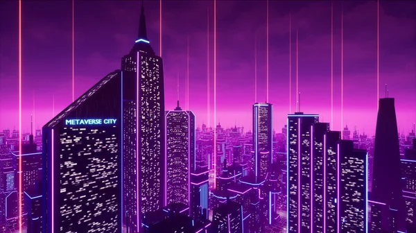 Metaverse City Cyberpunk Concept Inglés Renderizar —  Fotos de Stock