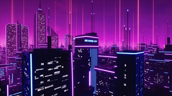 Metaverse City Koncepcja Cyberpunk Renderowanie — Zdjęcie stockowe