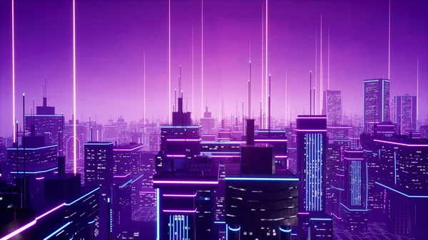 Metaverse Πόλη Και Cyberpunk Έννοια Απόδοση — Φωτογραφία Αρχείου