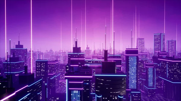 Metaverse City Och Cyberpunk Koncept Återgivning — Stockfoto