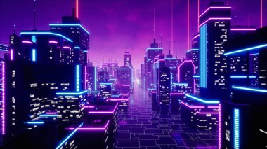 Metaverse şehri ve siber punk konsepti. 3d hazırlayıcı