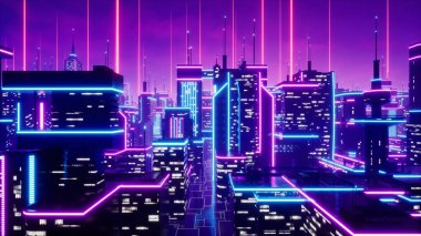 Metaverse şehri ve siber punk konsepti. 3d hazırlayıcı