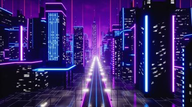 Metaverse City 'de sokak, 3D render