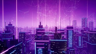 Bağlantılı Metaverse şehir, 3d render