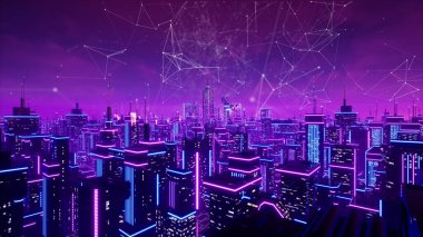 Bağlantılı Metaverse şehir, 3d render