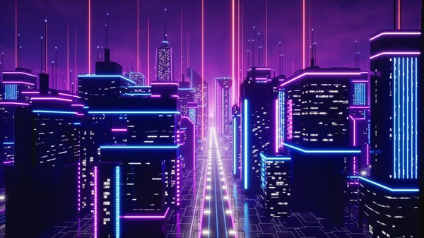 Metaverse City 'de sokak, 3D render