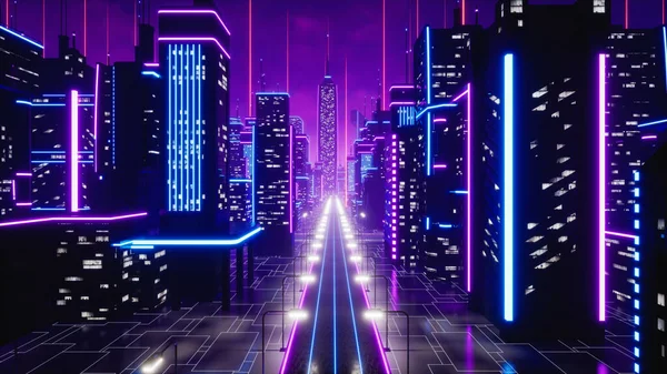 Metaverse City 'de sokak, 3D render