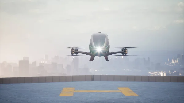 Autonomous Driverless Aerial Vehicle Fly City Render — Photo