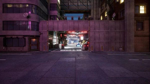 Cyberpunk City Street Render — Stockfoto