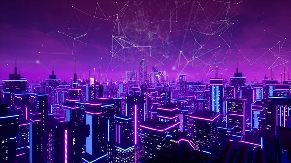 Bağlantılı Metaverse şehir, 3d render