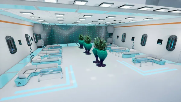 未来的医院走廊在多样化的概念 3D渲染 — 图库照片