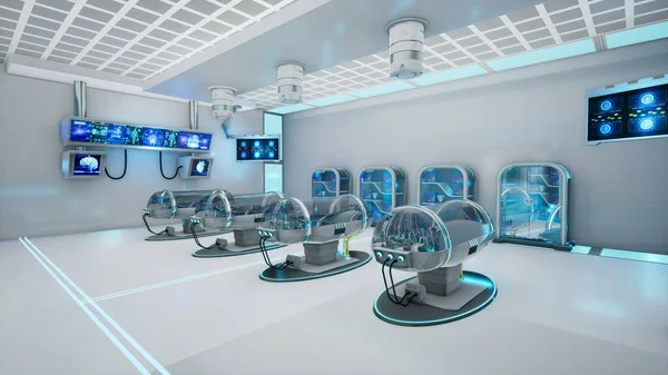 异化概念中的未来主义医院房间 3D渲染 — 图库照片