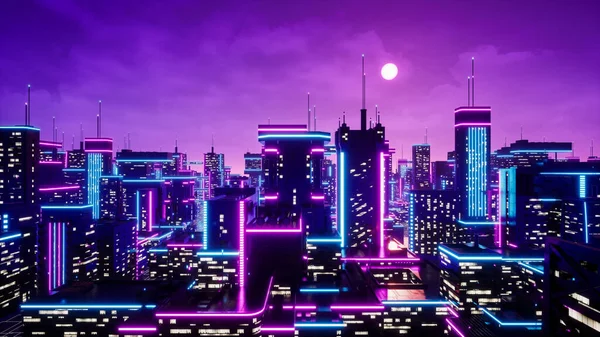Metaverse City Koncepcja Cyberpunk Renderowania — Zdjęcie stockowe