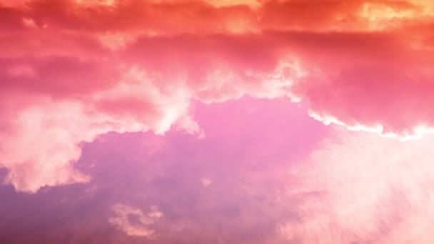 Time Lapse яскраве світле хмарне рожеве та блакитне небо з пухнастими хмарами — стокове відео