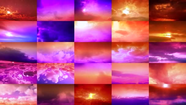 Collage di un lasso di tempo multi di nuvole in movimento e alba — Video Stock
