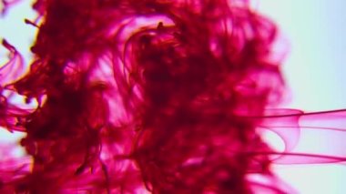 vertical footage red Colorful paint spreading in water.