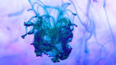 Suda çok renkli mürekkebi olan muhteşem bir resim, soyut renkli çok renkli farklı renkler beyaz arkaplanda suda yavaşça hareket ediyor.