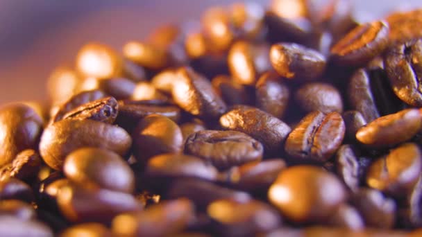 Close Roasted Coffee Beans Spinning Seeds Coffee Fragrant Coffee Beans — Stock video