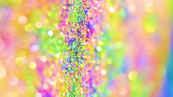 Close up of a texture selective focus circular multicolored bokeh lights — Stock Video