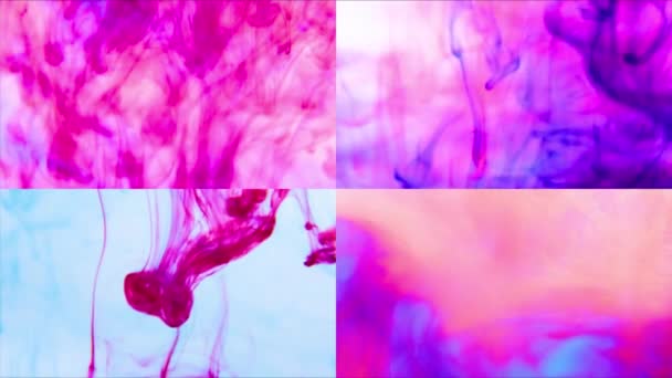 Multiscreen split screen composition collage, vibrant colored ink in water — Stockvideo