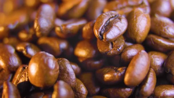 Close Roasted Coffee Beans Spinning Seeds Coffee Fragrant Coffee Beans — Stock video