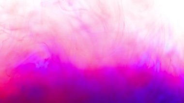 Renkler sıvıya döküldü, mürekkep suyun içinde döndü. Sudaki renkli mürekkebe mürekkep damlayan mürekkep rengi, 4K görüntü, kırmızı mavi turuncu sarı. beyaz arkaplan