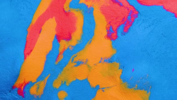 Mélange Couleurs Bleu Rouge Jaune Créant Motif Peinture Rose Gros — Video