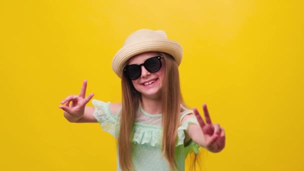 Good Job Cute Smiling Kid Girl Showing Thumbs Posing Isolated — Stock Video