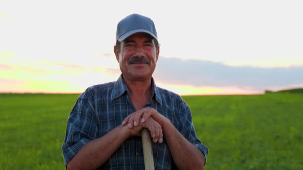 Brazilian Good Looking Senior Farmer Man Moustached Smiling Camera Aged — Stock Video