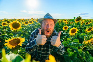 emotive surprised shocked bearded young farmer male show thumbs up opens mouth widely, stare at camera, says Wow, its something unbelievable People 