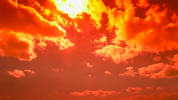 Sky Time Förfaller Orange Gyllene Himmel Med Moln Och Sol — Stockvideo