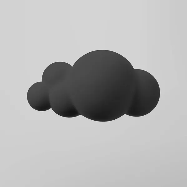 Nube negra 3d aislada sobre un fondo gris. Render suave de dibujos animados esponjoso icono de nube negra, polvo oscuro o humo. 3d forma geométrica vector ilustración — Vector de stock