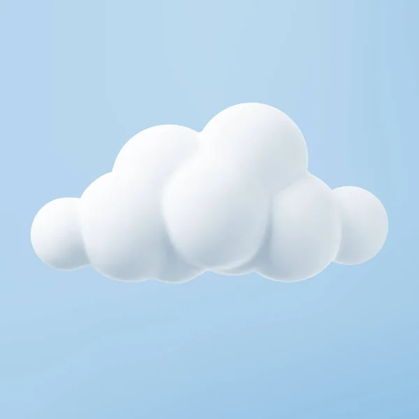 Biała chmura 3D odizolowana na niebieskim tle. Render miękkie okrągłe kreskówki puszyste ikona chmury na niebieskim niebie. 3d geometryczny kształt wektor ilustracja — Wektor stockowy