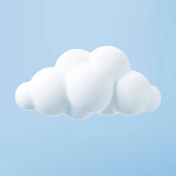 Белое трехмерное облако выделено на синем фоне. Сделать мягкий круглый мультфильм пушистое облако значок на голубом небе. Трехмерная геометрическая векторная иллюстрация — стоковый вектор