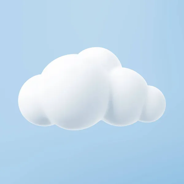 Biała chmura 3D odizolowana na niebieskim tle. Render miękkie okrągłe kreskówki puszyste ikona chmury na niebieskim niebie. 3d geometryczny kształt wektor ilustracja — Wektor stockowy
