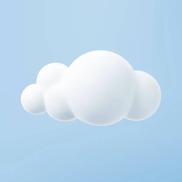 Λευκό 3d σύννεφο απομονώνονται σε ένα μπλε φόντο. Render μαλακό στρογγυλό καρτούν χνουδωτό εικονίδιο σύννεφο στον μπλε ουρανό. 3d γεωμετρικό σχήμα διανυσματική απεικόνιση — Διανυσματικό Αρχείο