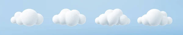흰 3d 구름 이 푸른 배경에 고립되어 있었다. 푸른 하늘에 솜털 구름이 떠 있는 부드러운 원형의 구름을 렌더링한다. 3d 기하학적 도형 벡터 삽화 — 스톡 벡터